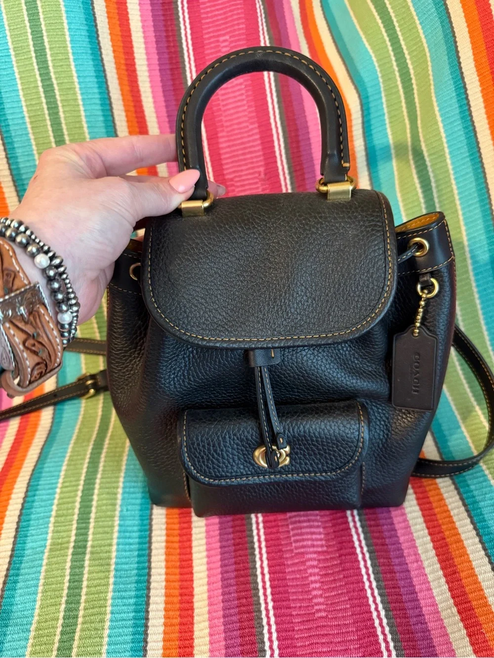 Coach Black Pebbled Leather Mini Backpack with Gold Hardware